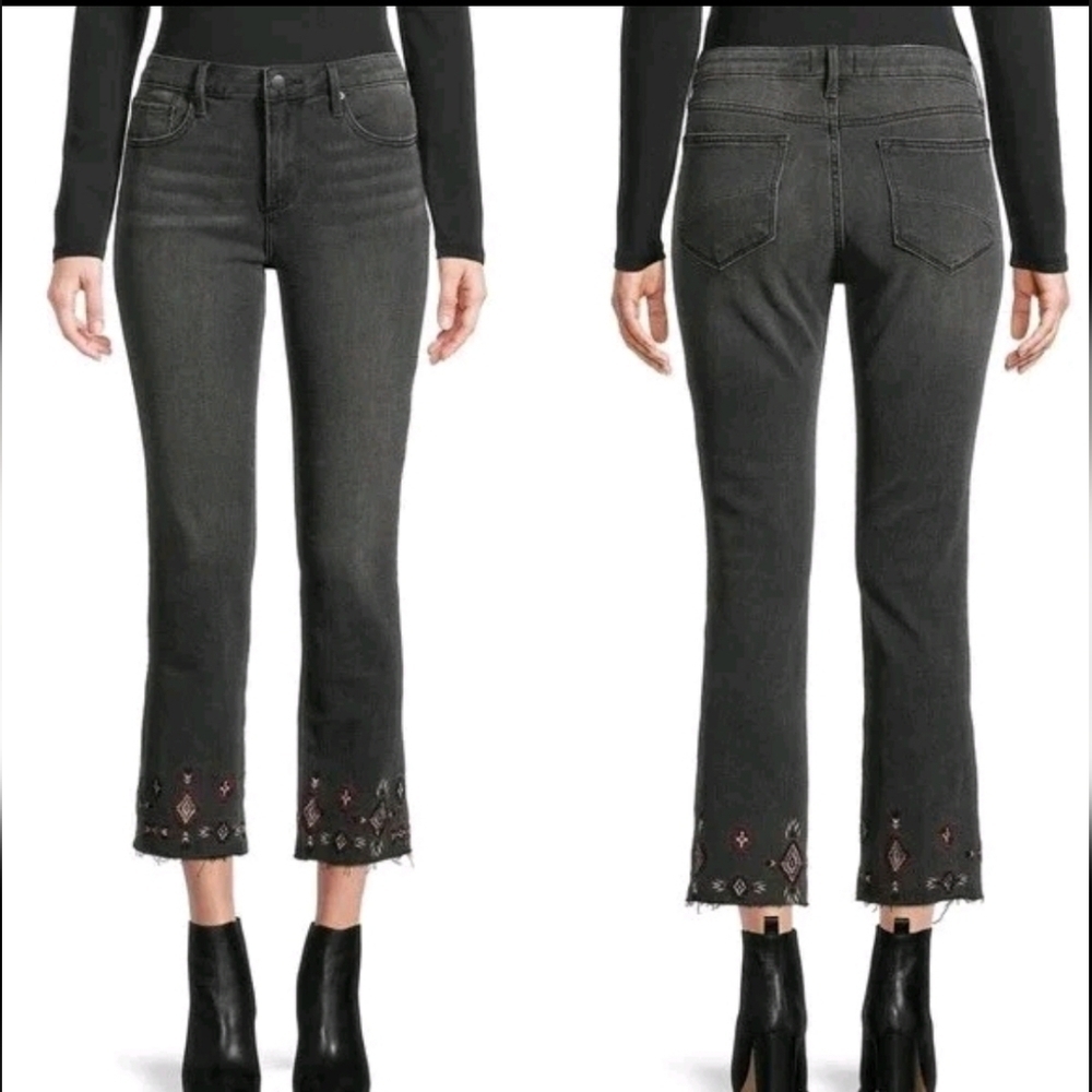 Driftwood Colette Grey Washed Embroidered Stra9ght Leg Denim Sz 29